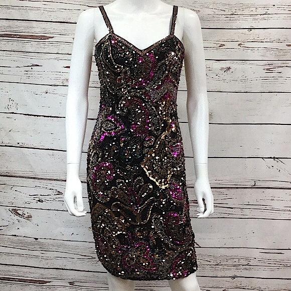 Limelight Dresses & Skirts - Vintage Black & Gold Lime Nite Beaded Tank Dress